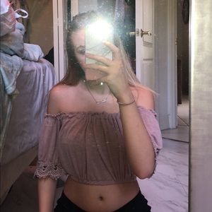 pink off the shoulder crop top